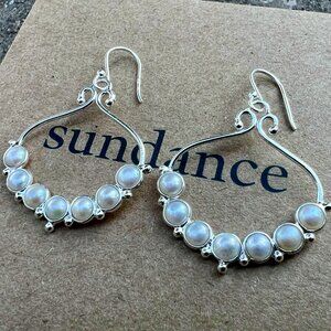 Sundance Catalog $148 NEW 2" PEARL Sterling Silver Hoops Earrings Bridal Boho